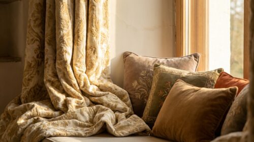 objevte neznámé pravidlo textilu se závěsy a polštáři, které promění váš fádní obývák bez nutnosti přidávat novou barvu.